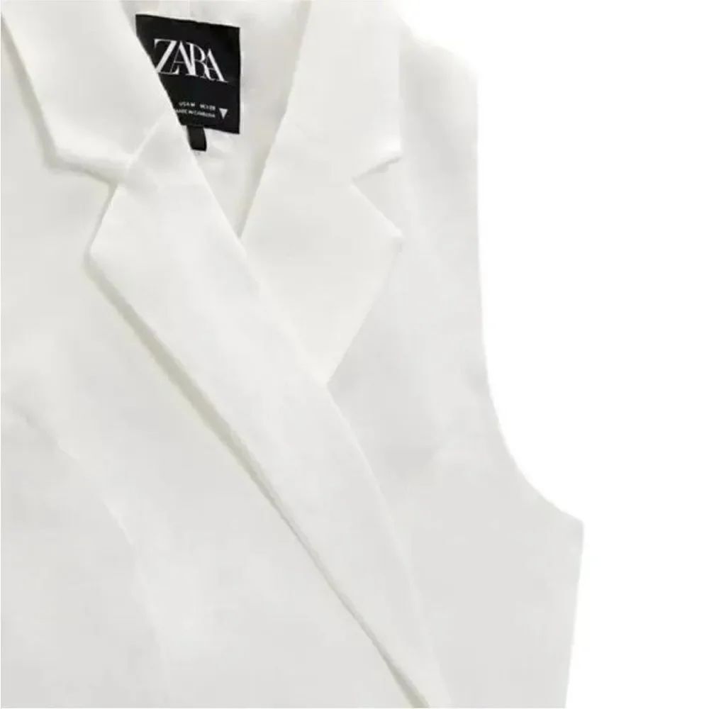 Zara Linen blend waistcoat deep V with ties sz M - Picture 8 of 12